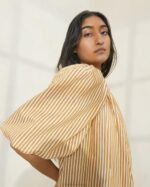 femmes Loeffler Randall bande marron robe oversize à manches bouffantes à rayures mimi vêtements 8HL8175 - Image 2