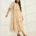 femmes Loeffler Randall bande marron robe oversize à manches bouffantes à rayures mimi vêtements 8HL8175