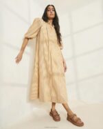 femmes Loeffler Randall bande marron robe oversize à manches bouffantes à rayures mimi vêtements 8HL8175