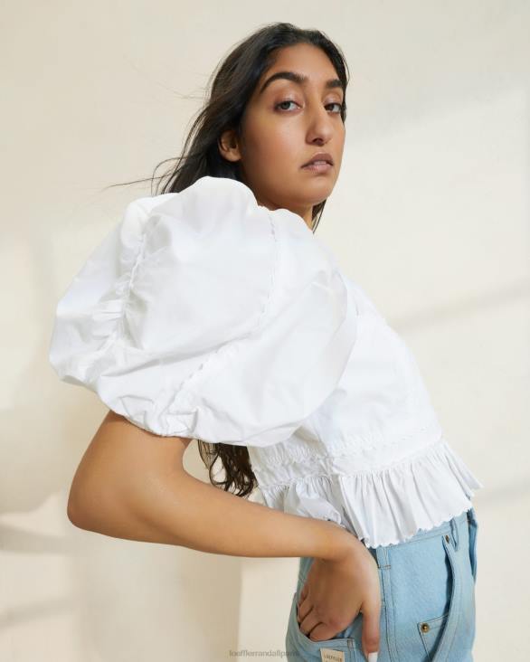 femmes Loeffler Randall blanc anna - haut à basque et manches bouffantes vêtements 8HL8201 - Image 2
