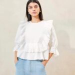 femmes Loeffler Randall blanc blouse cosima brodée de cœurs vêtements 8HL8212