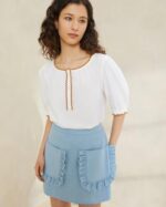 femmes Loeffler Randall blanc/cigare blouse festonnée britton vêtements 8HL8203 - Image 2