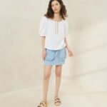 femmes Loeffler Randall blanc/cigare blouse festonnée britton vêtements 8HL8203