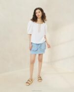 femmes Loeffler Randall blanc/cigare blouse festonnée britton vêtements 8HL8203