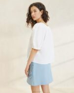 femmes Loeffler Randall blanc/cigare blouse festonnée britton vêtements 8HL8203 - Image 3