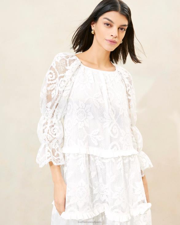 femmes Loeffler Randall blanc robe en dentelle à volants antoinette vêtements 8HL8187 - Image 2
