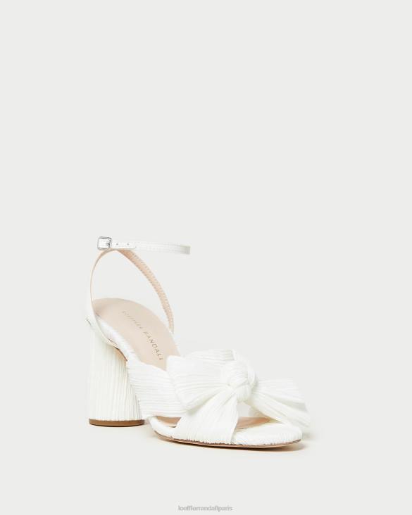 femmes Loeffler Randall blanc talon à nœud plissé camélia chaussures 8HL832 - Image 1