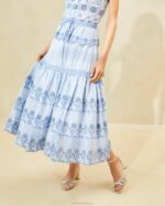 femmes Loeffler Randall bleu/crème jupe en broderie anglaise à rayures shireen vêtements 8HL8234 - Image 2