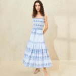 femmes Loeffler Randall bleu/crème jupe en broderie anglaise à rayures shireen vêtements 8HL8234