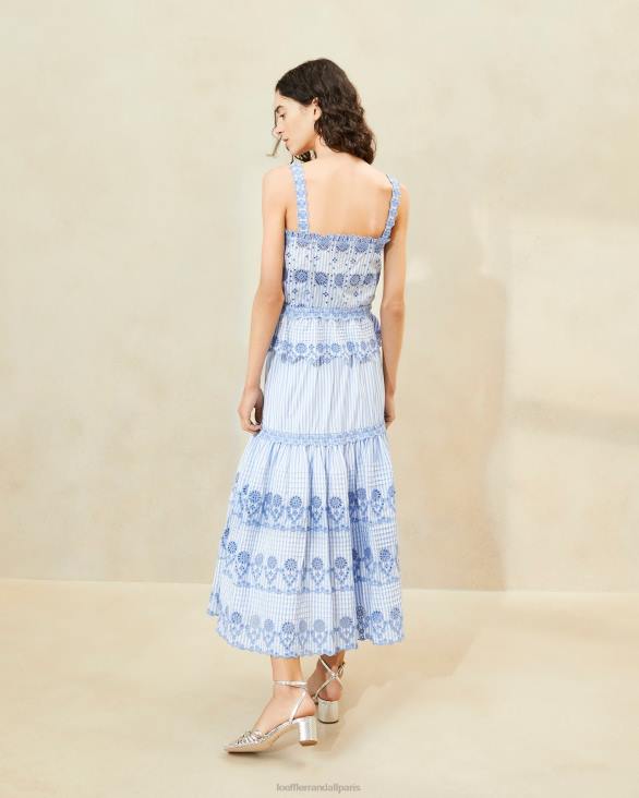 femmes Loeffler Randall bleu/crème jupe en broderie anglaise à rayures shireen vêtements 8HL8234 - Image 3