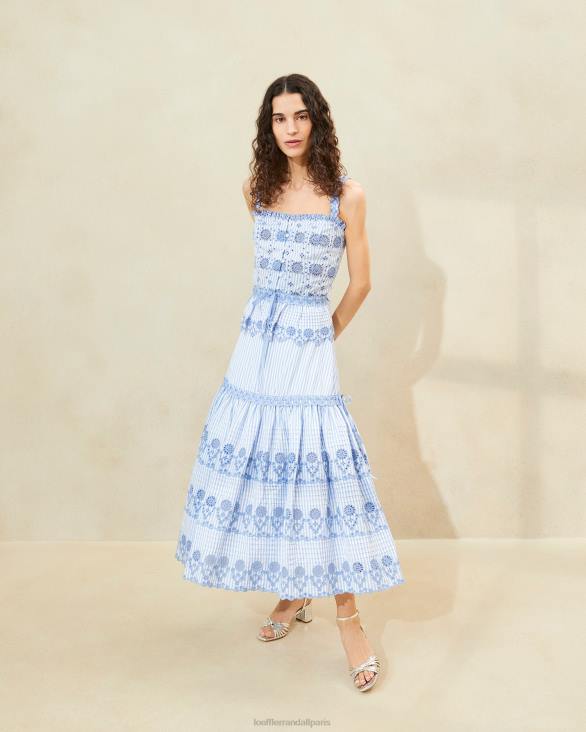 femmes Loeffler Randall bleu/crème jupe en broderie anglaise à rayures shireen vêtements 8HL8234 - Image 1