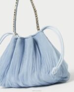 femmes Loeffler Randall bleu pochette plissée à strass Layne Sacs 8HL8370 - Image 4