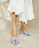 femmes Loeffler Randall bleu talon à nœud plissé camélia chaussures 8HL87 - Image 5