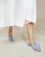 femmes Loeffler Randall bleu talon à nœud plissé dahlia chaussures 8HL84 - Image 5