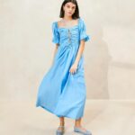 femmes Loeffler Randall bleuet robe Yael à corsage froncé vêtements 8HL8193