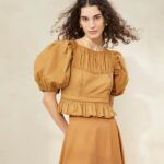 femmes Loeffler Randall cigare anna - haut à basque et manches bouffantes vêtements 8HL8209