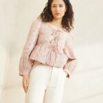 femmes Loeffler Randall crème/ambre petites fleurs veste nouée sur le devant donna vêtements 8HL8262
