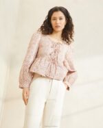 femmes Loeffler Randall crème/ambre petites fleurs veste nouée sur le devant donna vêtements 8HL8262