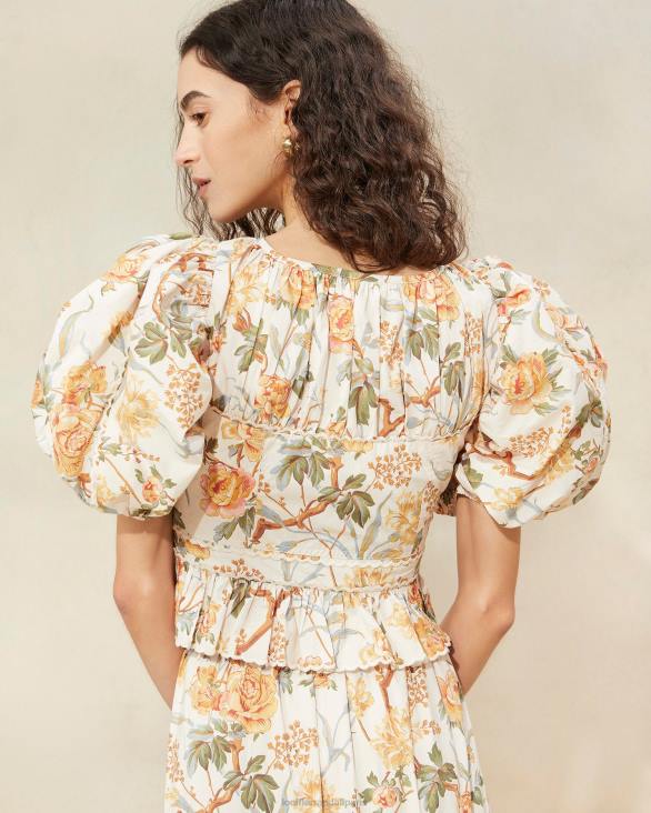 femmes Loeffler Randall crème botanique florale anna - haut à basque et manches bouffantes vêtements 8HL8206 - Image 2
