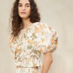 femmes Loeffler Randall crème botanique florale anna - haut à basque et manches bouffantes vêtements 8HL8206
