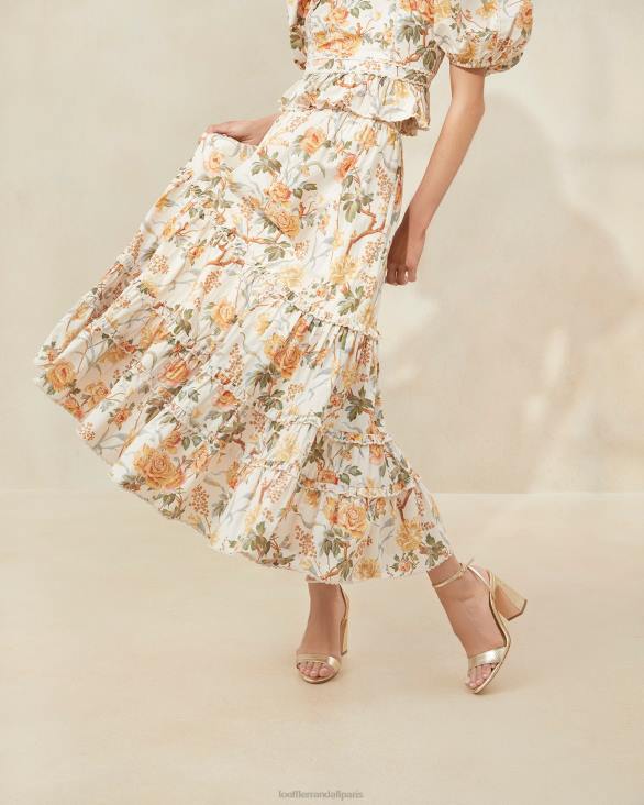femmes Loeffler Randall crème botanique florale jupe mi-longue festonnée ellie vêtements 8HL8224 - Image 2