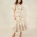 femmes Loeffler Randall crème botanique florale jupe mi-longue festonnée ellie vêtements 8HL8224