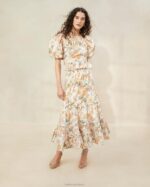 femmes Loeffler Randall crème botanique florale jupe mi-longue festonnée ellie vêtements 8HL8224