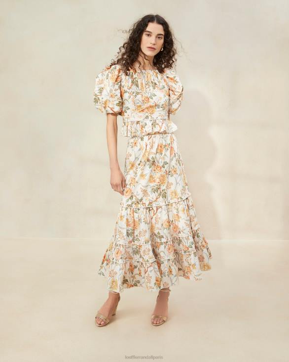 femmes Loeffler Randall crème botanique florale jupe mi-longue festonnée ellie vêtements 8HL8224 - Image 1