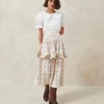femmes Loeffler Randall crème florale à motif cachemire milo - jupe festonnée à volants et motif cachemire vêtements 8HL8240