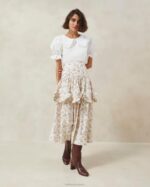 femmes Loeffler Randall crème florale à motif cachemire milo - jupe festonnée à volants et motif cachemire vêtements 8HL8240