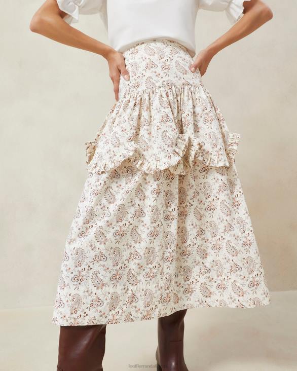 femmes Loeffler Randall crème florale à motif cachemire milo - jupe festonnée à volants et motif cachemire vêtements 8HL8240 - Image 3