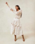 femmes Loeffler Randall crème florale à motif cachemire Misha - Haut ondulé à volants et motif cachemire vêtements 8HL8239 - Image 3