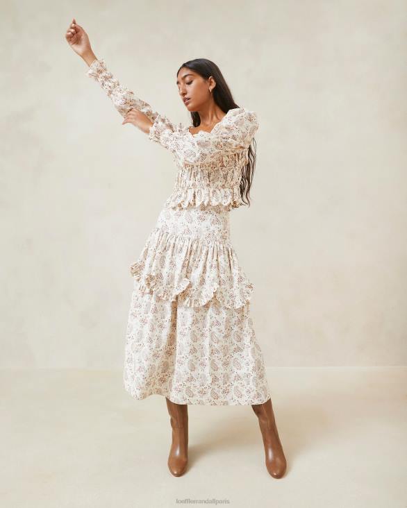 femmes Loeffler Randall crème florale à motif cachemire Misha - Haut ondulé à volants et motif cachemire vêtements 8HL8239 - Image 3