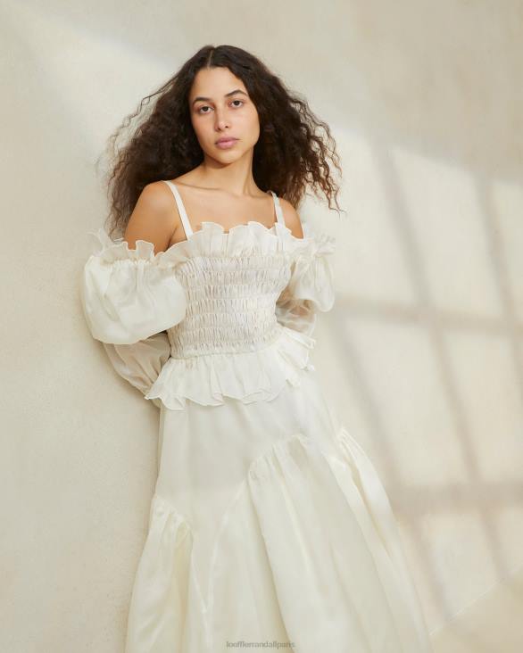 femmes Loeffler Randall crème robe en organza à smocks suzette vêtements 8HL8170 - Image 2