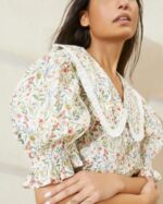 femmes Loeffler Randall crème/trèfle/coquelicot multi floral blouse chantal à manches bouffantes vêtements 8HL8202 - Image 2