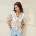 femmes Loeffler Randall crème/trèfle/coquelicot multi floral blouse chantal à manches bouffantes vêtements 8HL8202