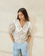 femmes Loeffler Randall crème/trèfle/coquelicot multi floral blouse chantal à manches bouffantes vêtements 8HL8202