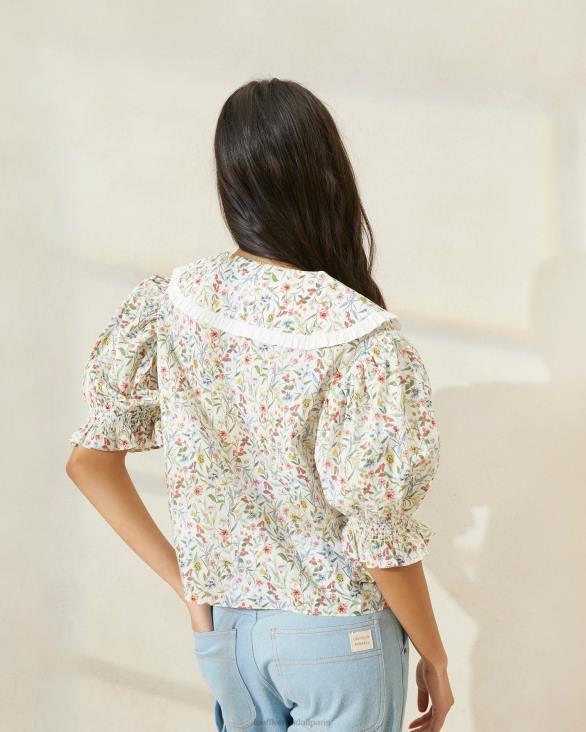 femmes Loeffler Randall crème/trèfle/coquelicot multi floral blouse chantal à manches bouffantes vêtements 8HL8202 - Image 3