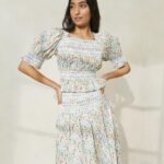 femmes Loeffler Randall crème/trèfle/coquelicot multi floral Blouse cintrée à manches bouffantes Nicola vêtements 8HL8200