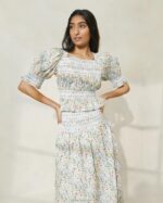 femmes Loeffler Randall crème/trèfle/coquelicot multi floral Blouse cintrée à manches bouffantes Nicola vêtements 8HL8200