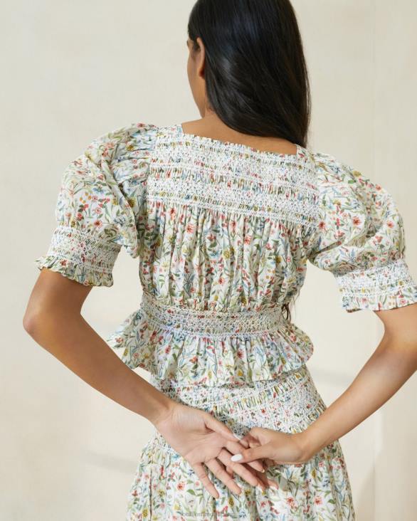 femmes Loeffler Randall crème/trèfle/coquelicot multi floral Blouse cintrée à manches bouffantes Nicola vêtements 8HL8200 - Image 3