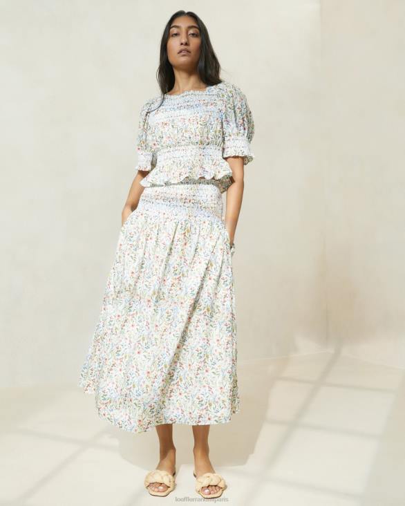 femmes Loeffler Randall crème/trèfle/coquelicot multi floral jupe midi à taille cintrée theodora vêtements 8HL8218 - Image 1