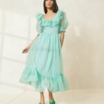 femmes Loeffler Randall écume de mer robe à manches bouffantes et volants shannon vêtements 8HL8174