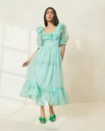 femmes Loeffler Randall écume de mer robe à manches bouffantes et volants shannon vêtements 8HL8174