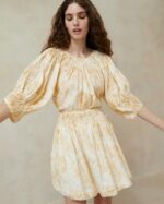 femmes Loeffler Randall floral de vigne ton sur ton haut smocké sloane vêtements 8HL8241