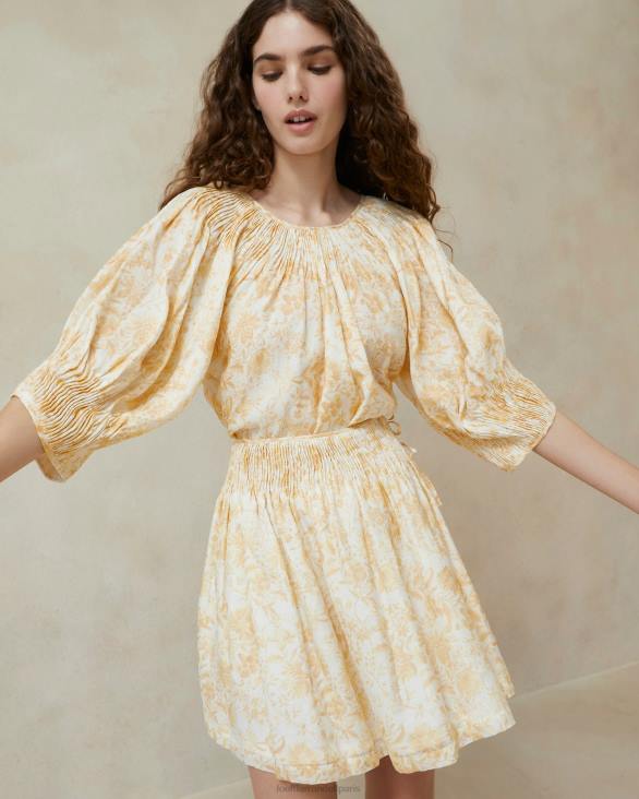 femmes Loeffler Randall floral de vigne ton sur ton haut smocké sloane vêtements 8HL8241 - Image 1