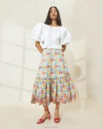 femmes Loeffler Randall floral multi coquelicot jupe opale à ourlet volanté vêtements 8HL8227