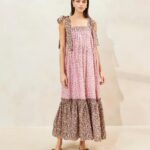 femmes Loeffler Randall fraise/marron fleuri robe shae à ourlet volanté vêtements 8HL8186