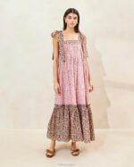 femmes Loeffler Randall fraise/marron fleuri robe shae à ourlet volanté vêtements 8HL8186