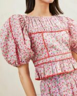 femmes Loeffler Randall imprimé fraise haut à basque à manches bouffantes anna fraise vêtements 8HL8205 - Image 2